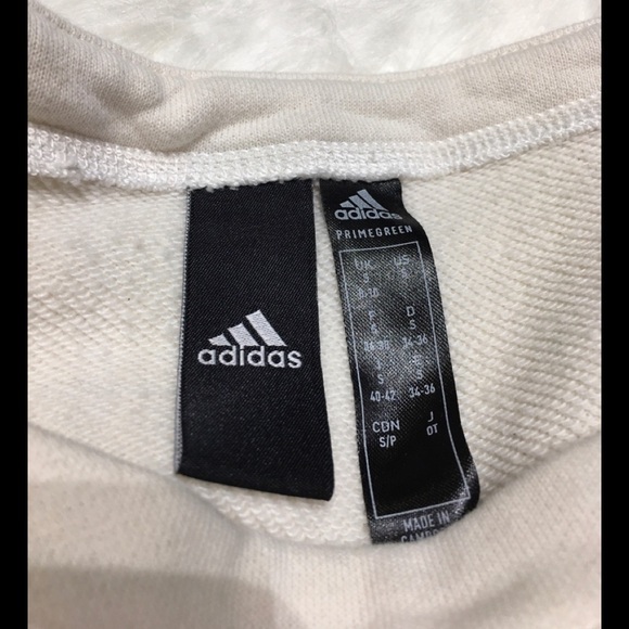 adidas Off the shoulder boat neck three stripe tunic sweatshirt Small Cream - Picture 3 of 6